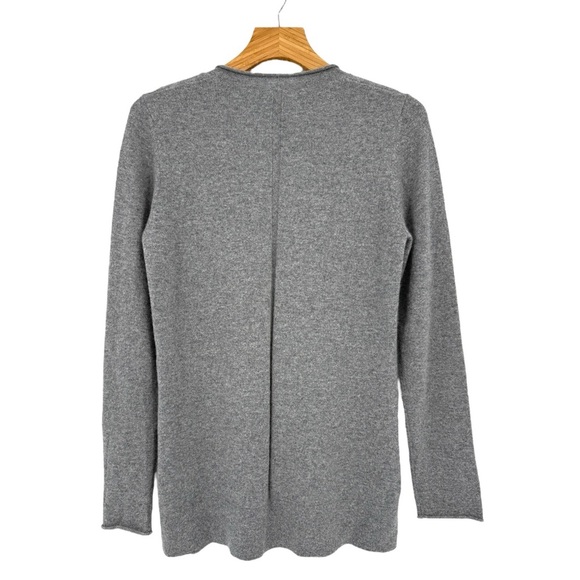 Kinross Cashmere Long Sleeve Scoop Neck Sweater Rolled Edge in Gray Size M - Picture 7 of 8